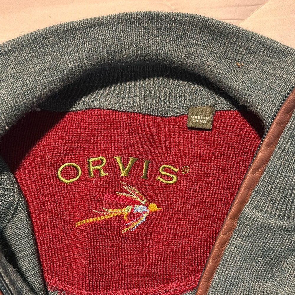 Orvis Wool 1/2 Zip green sweater